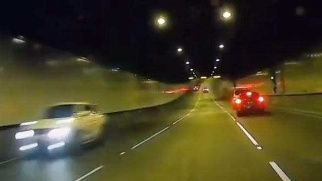 The car allegedly sped through the EastLink tunnel in the wrong direction at high speed. Picture: Twitter/@RassieInOZ