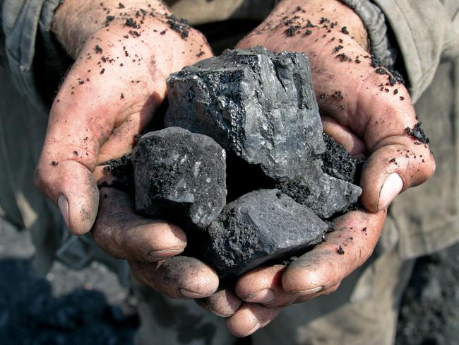 coal miner in the hands of coal background generic