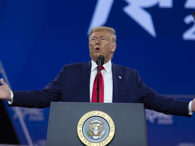 President Donald Trump speaks at the conference. Picture: AP