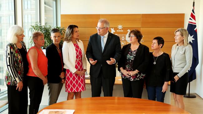 Prime Minister Scott Morrison holds a meeting with the mothers of veterans who committed suicide. Picture: Adam Taylor