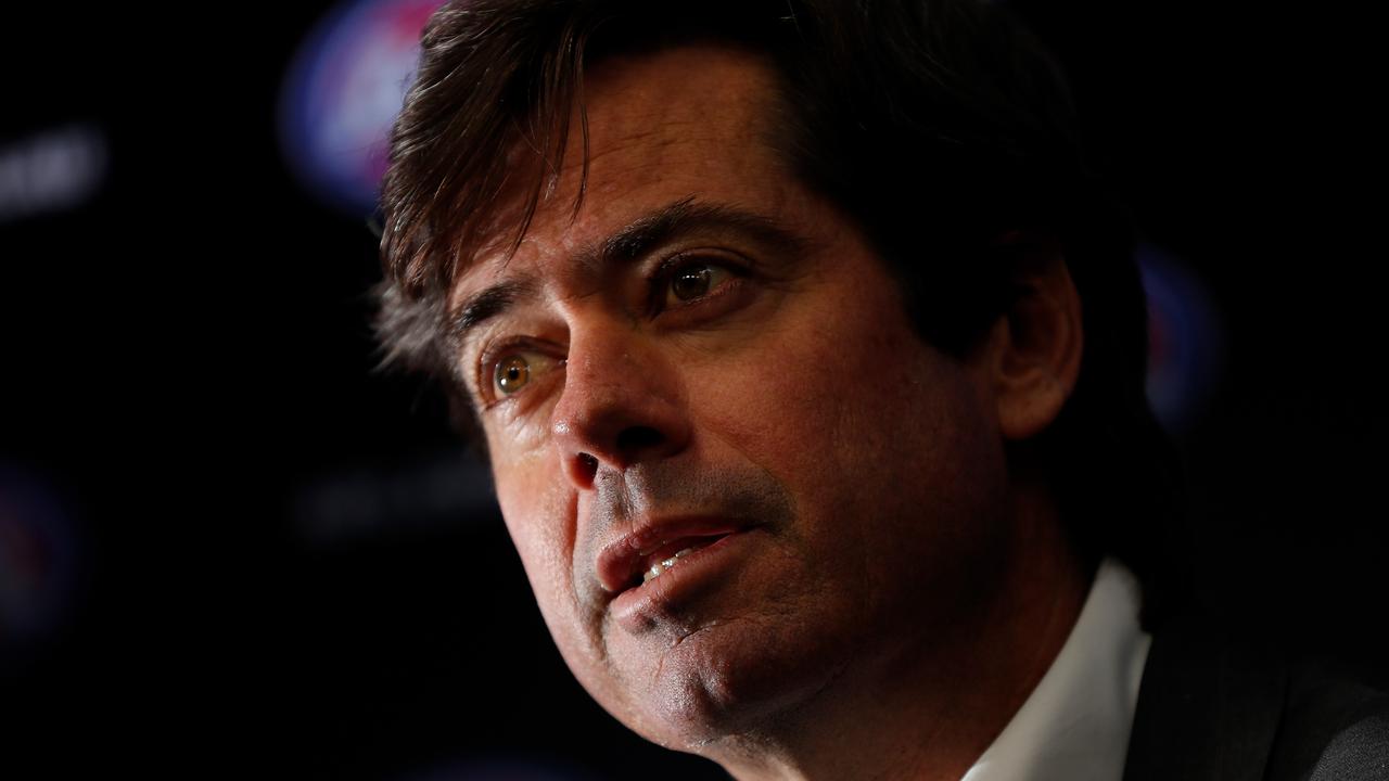 AFL boss Gillon McLachlan was grim when speaking about the impact of the Covid crisis on the season. Picture: AFL Photos/Getty Images