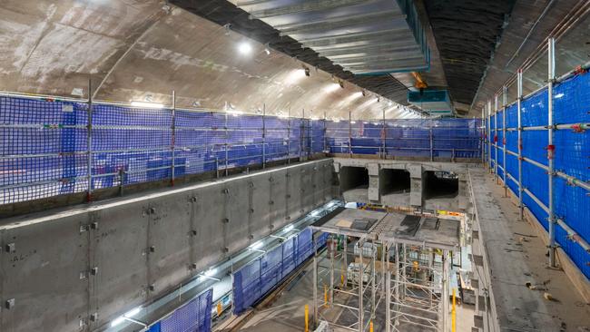 Cross River Rail work being undertaken in the Albert Street station cavern.