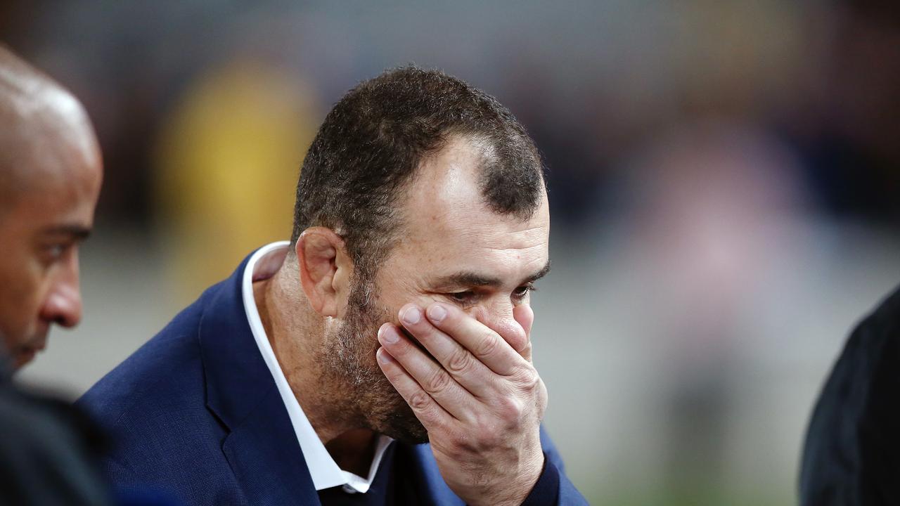 Michael Cheika of the Wallabies next to Fox Sports’ George Gregan at Eden Park.