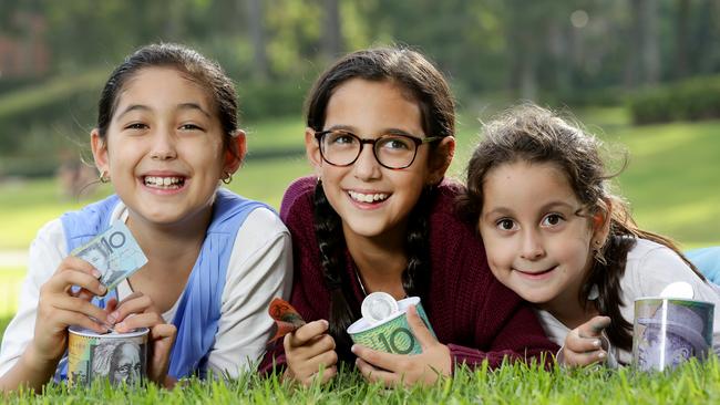 Sisters Sarah Benhamou, 9, Hanna, 11, and Shaina, 5. Picture: Jonathan Ng