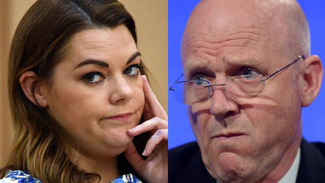 Greens Senator Sarah Hanson-Young and Liberal Democrats senator David Leyonhjelm. Picture: Mick Tsikas, Lukas Coch