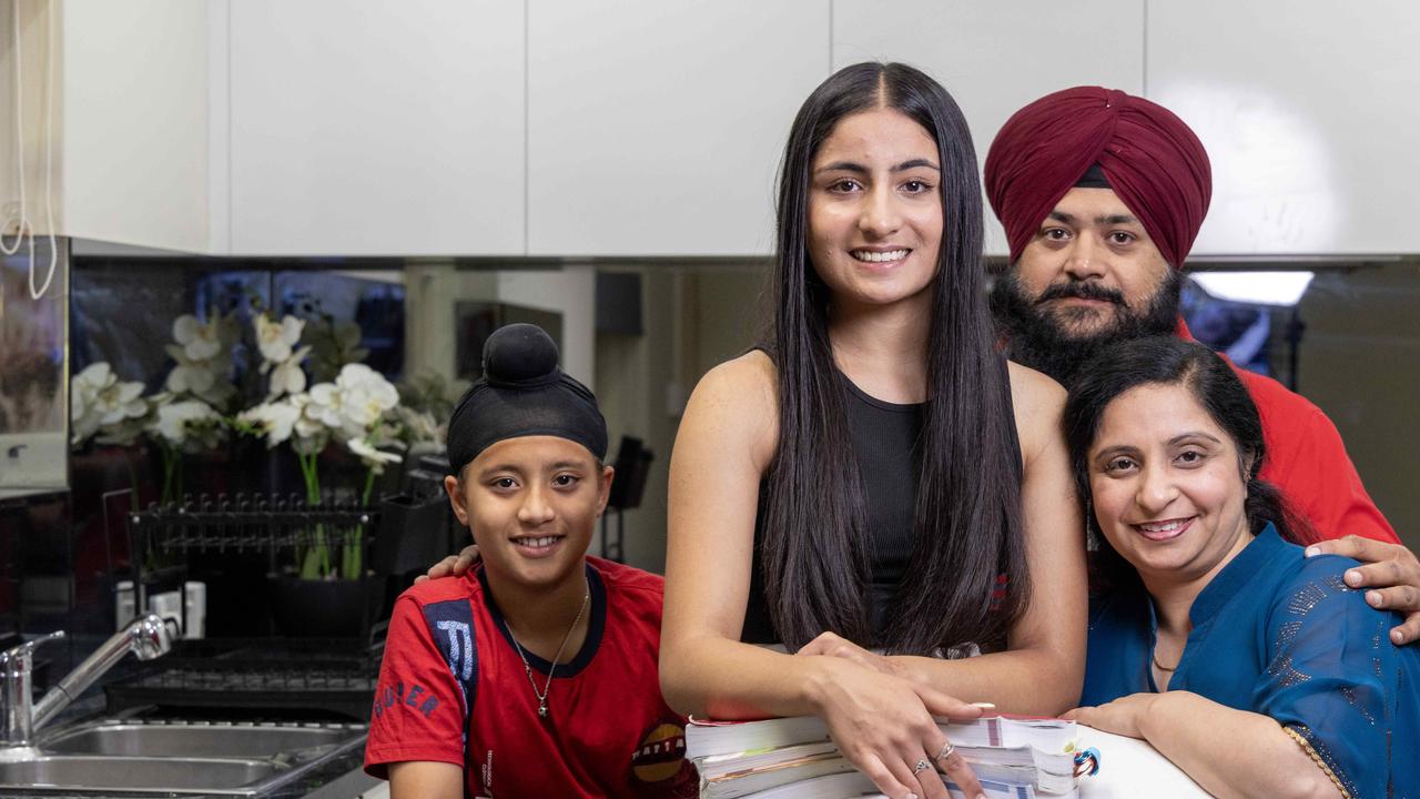 Sargunpreet Kaur with mum Navneet Kaur, dad Ravinder Singh and brother Hargunpreet Singh, 9. Picture: Kelly Barnes. Picture: Kelly Barnes