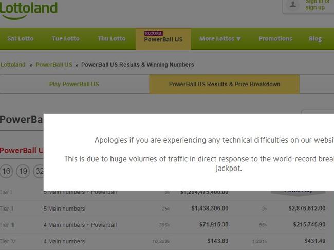 Lottoland’s Australian website crashed yesterday as more than 100,000 Aussies rushed for their chance to buy a ticket.