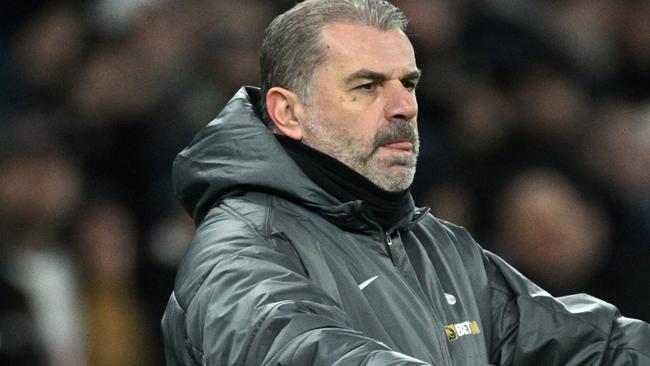 LONDON, ENGLAND - FEBRUARY 16: Ange Postecoglou, Manager of Tottenham Hotspur, reacts during the Premier League match between Tottenham Hotspur FC and Manchester United FC at Tottenham Hotspur Stadium on February 16, 2025 in London, England. (Photo by Justin Setterfield/Getty Images)