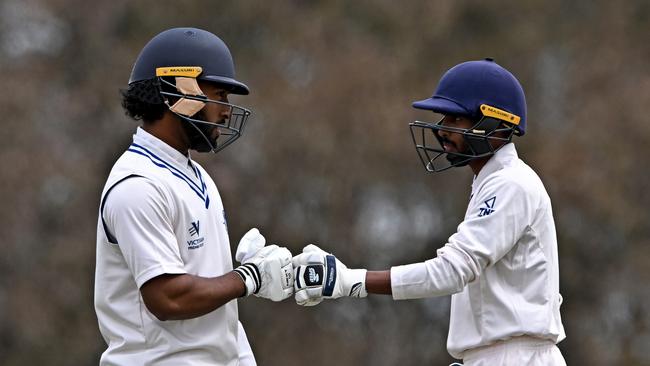 Damith Perera (right) batting for Greenvale. Picture: Andy Brownbill