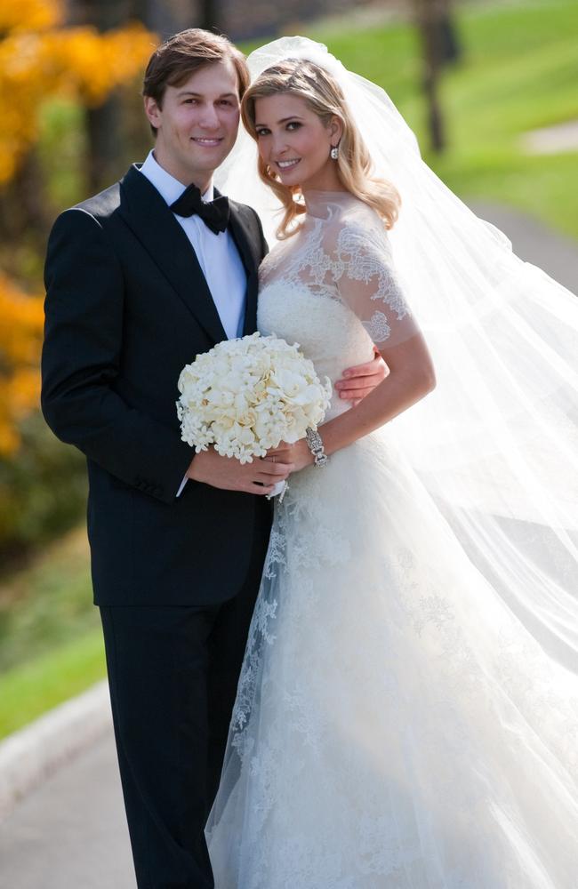 Ivanka and husband Jared Kushner on their wedding day, October 25, 2009, at the Trump National Golf Club. Picture: Brian Marcus/Fred Marcus Photography via Getty Images