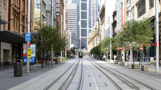 An empty George Street in Sydney’s CBD. Picture: Gaye Gerard