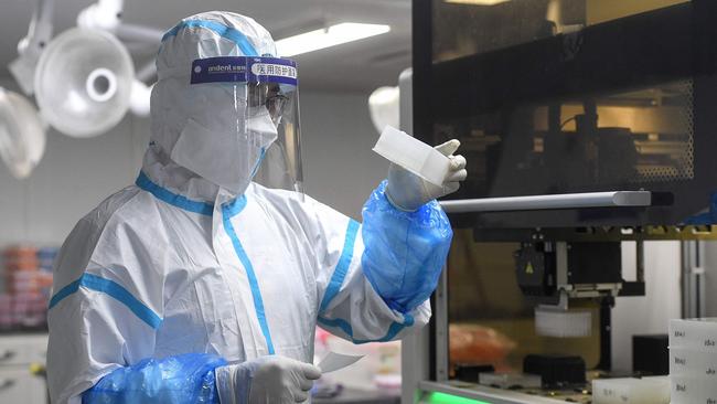 A laboratory with samples to be tested for Covid-19 at the Fire Eye laboratory in Wuhan this month. Picture: AFP