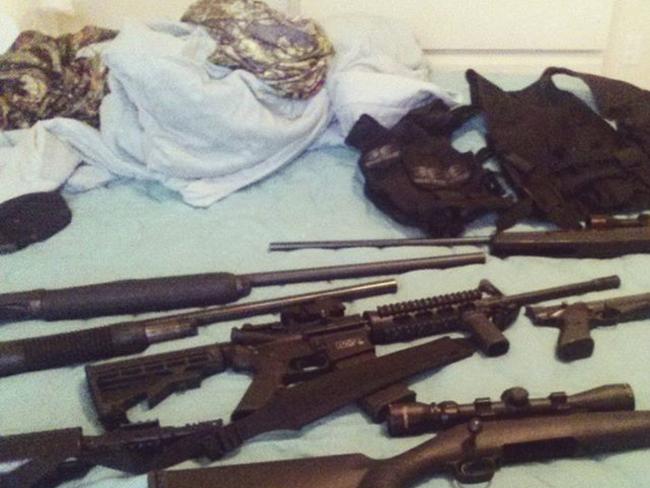 Nikolas Cruz shows weapons lying on a bed. Picture: Instagram via AP