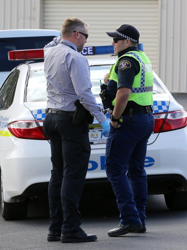 Police at the Royal Hobart Showgrounds after arresting a man. Picture: CHRIS KIDD