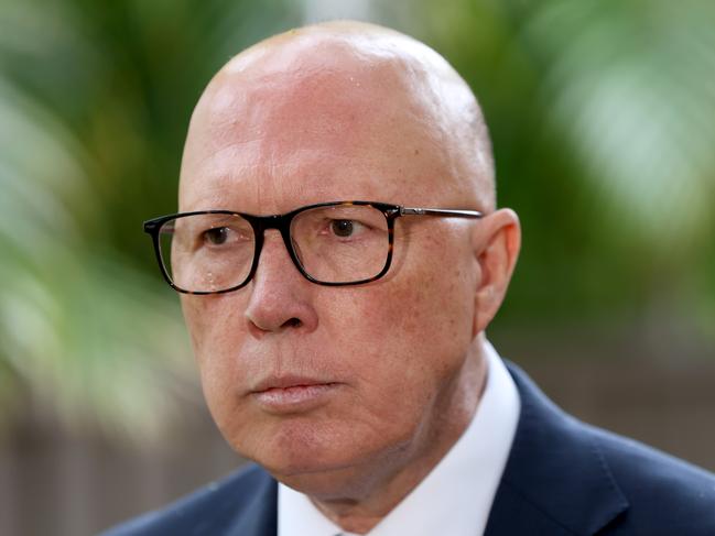 SYDNEY, AUSTRALIA - NewsWire Photos OCTOBER 15, 2024: The Leader of the Opposition Peter Dutton pictured at a press conference at the Italian Street Food Cafe inAbbotsford.Picture: NewsWire / Damian Shaw