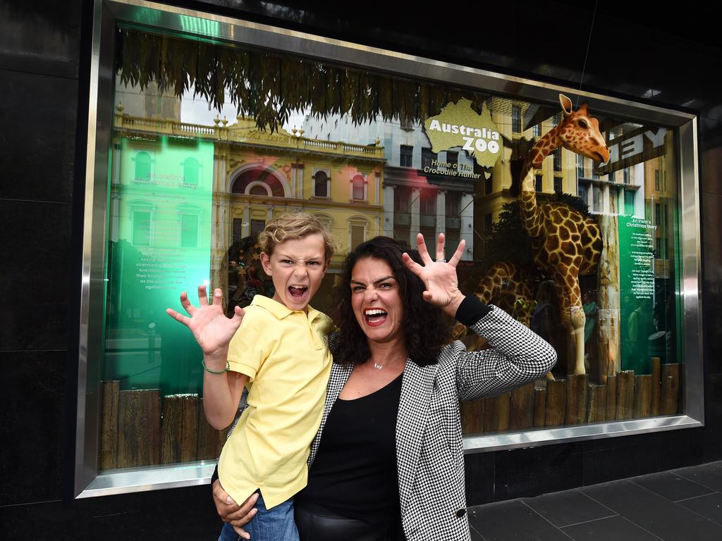 Dimitra Kavadias with son Mark, 9, at the Myer Christmas Window.