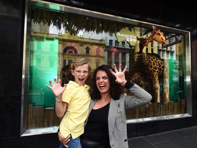 Dimitra Kavadias with son Mark, 9, at the Myer Christmas Window.