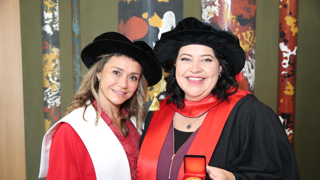 Griffith business school graduation at Golc Coast convention Centre. Popi Sotiriadou and Danielle Logan-Fleming. Picture Glenn Hampson