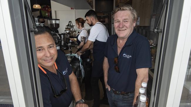 Business partners in the new 'Little Blu' cafe – Nigel Marshall (left) and Paul Harris. Photo: Brian Cassey