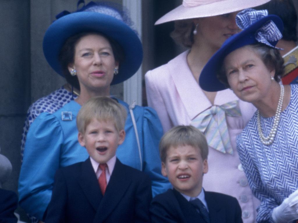 Diana, Princess of Wales, Prince William, Prince Harry, Queen Elizabeth II, Princess Margaret, Trooping the Colour, 1989. Picture: Getty Images