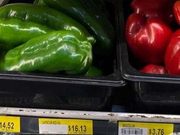 The cost for one iceberg of lettuce at $12.60, with a kilo green capsicum at $14.52 and red capsicum at  $16.13., , Picture: Supplied.