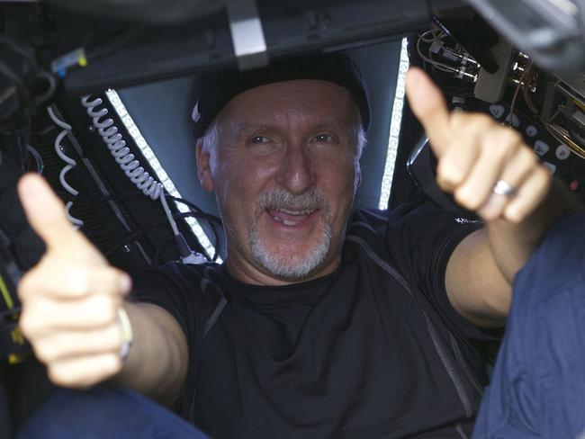 James Cameron gives two thumbs-up after his dive. Picture: Mark Thiessen / National Geographic