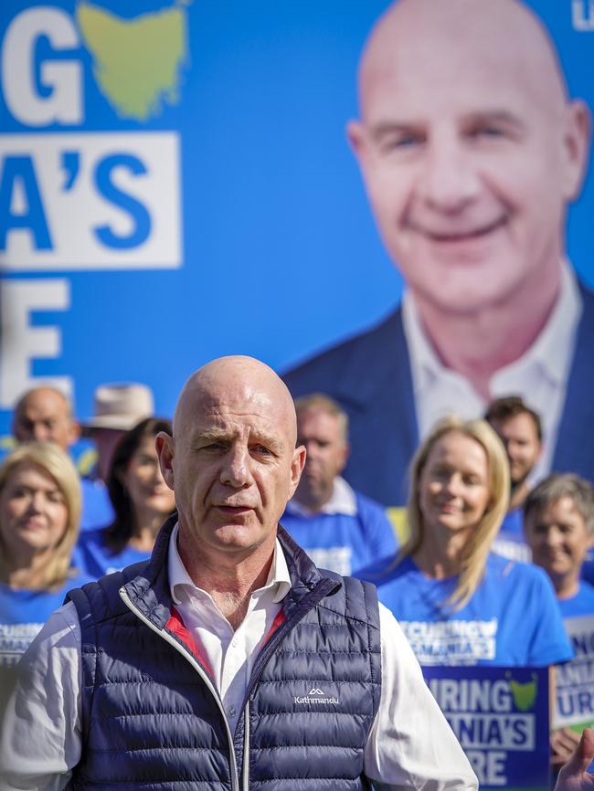 Premier Peter Gutwein introduces candidates at Campbell Town in Tasmania. Picture: Rob Burnett