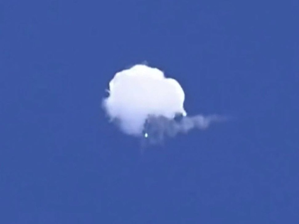 The moment a US fighter jet shoots down suspected Chinese spy balloon. Picture: Angela Mosley