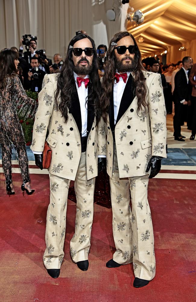 The real Jared Leto, right, dressed identical to Gucci’s Alessandro Michele (left) both in Gucci. Picture: Getty Images