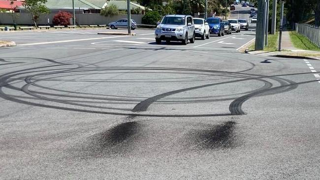 This massive skid mark was made by Gold Coast hoons in Labrador on Saturday night. Photo: Facebook