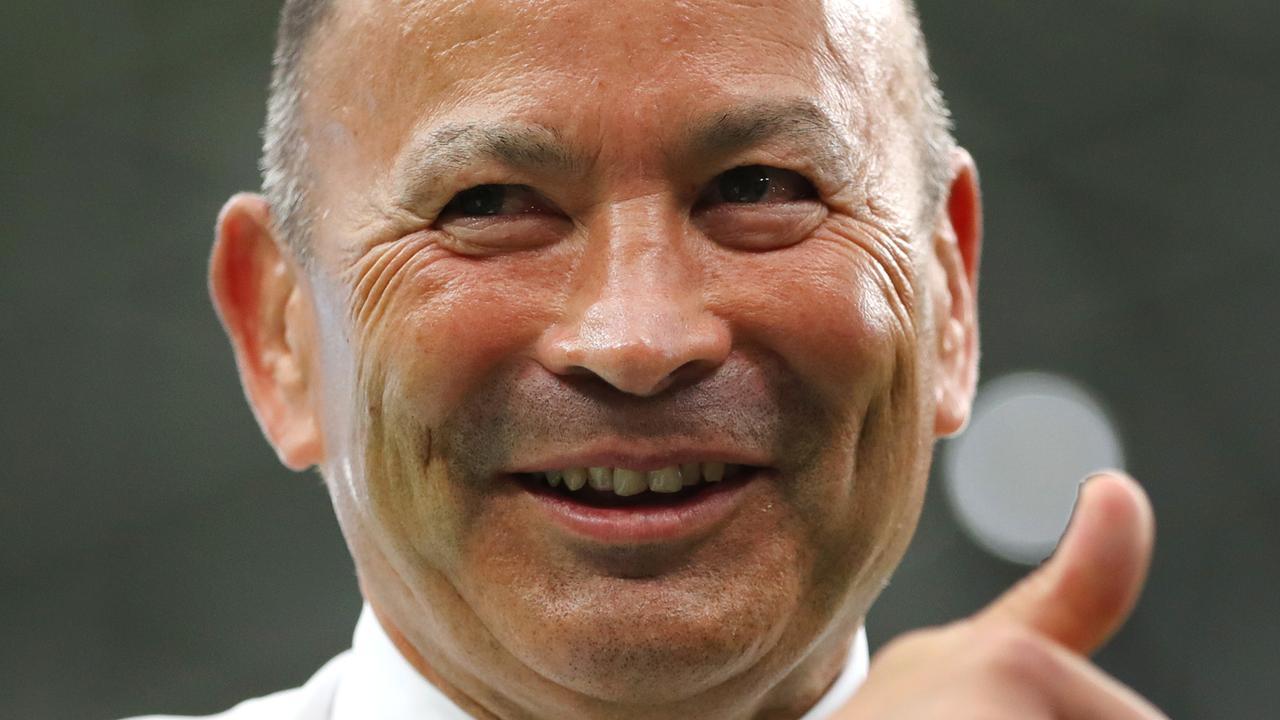 Eddie Jones gives a thumbs up at the Rugby World Cup at Oita Stadium.