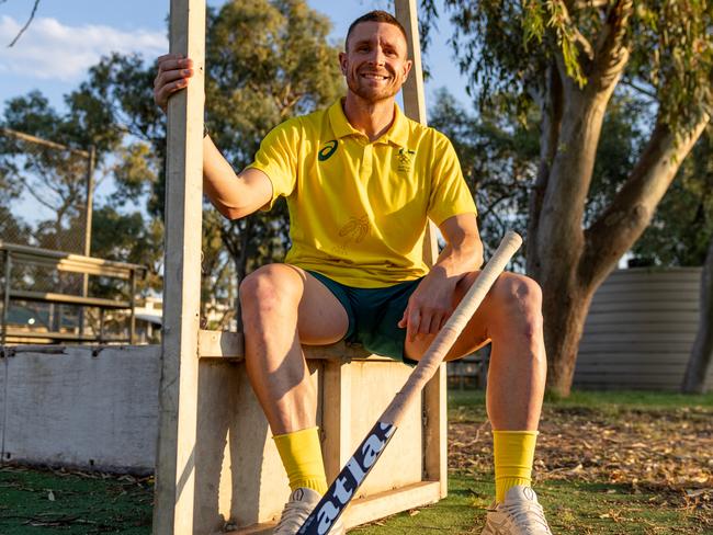 Kookaburras player Tom Wickham held hockey clinics with the AOC where his journey began, in Alice Springs. Picture: Hockey NT.