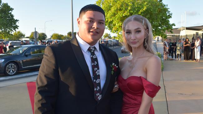 Quwyn Benedito-Taotafa and Katie Burgoyne at the Mackay Northern Beaches State High School formal, on Saturday October 17. Picture: Zizi Averill