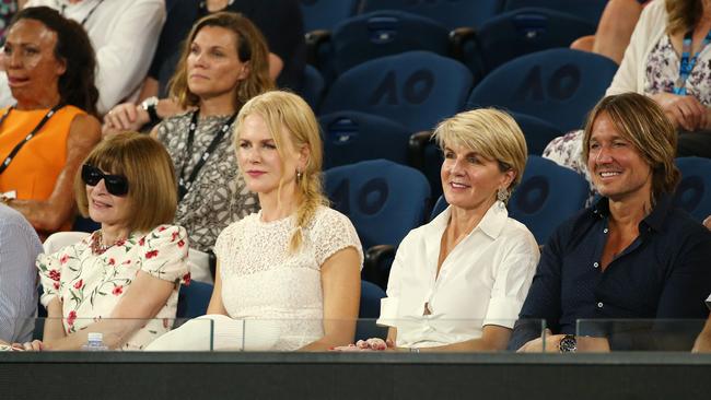 Nicole Kidman at the Australian Open tennis earlier this year alongside husband Keith Urban, Julie Bishop and Anna Wintour. Picture: Michael Klein