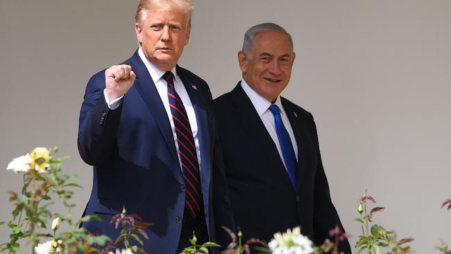 Mr Trump and Mr Netanyahu at the White House in more amicable times. Picture: Saul Loeb/AFP