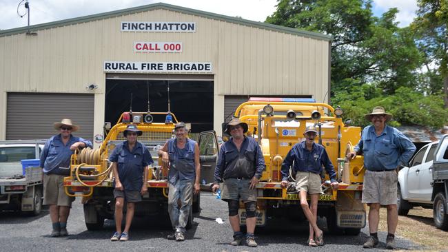 Rural Fire volunteers Scott Elliott, Norm Drew, Joe Mastropaolo, Michael Seymour, Kevin Hutchison and Viv Dodt at the Finch Hatton Rural Fire Station.