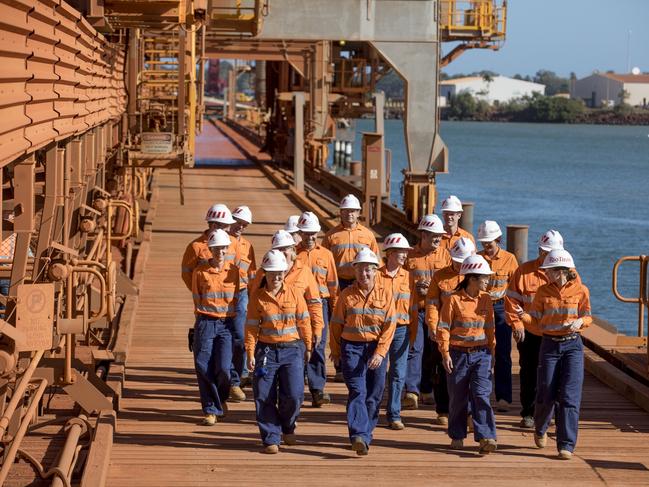 Rio Tinto workers in Weipa, where it has a bauxite operation, before the pandemic. Rio says it expects to ship 54 to 57 million tonnes of bauxite – in line with the 54 million tonnes from this year.