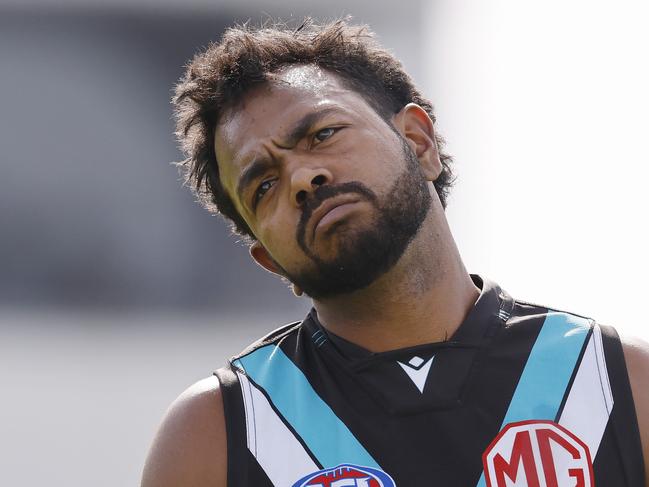 NCA. MELBOURNE, AUSTRALIA. May 3rd, 2025 . AFL .  Round 8.  Western Bulldogs vs Port Adelaide at Mars Stadium, Ballarat.   Willie Rioli of the Power    . Picture: Michael Klein