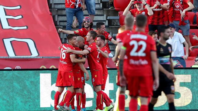 James Troisi celebrates a goal during United’s Round 9 A-League match.