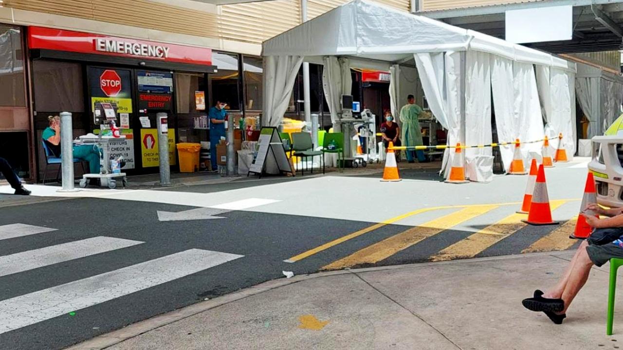 An Ipswich Hospital worker says a tent set up outside Ipswich Hospital emergency department to cater for a Covid surge is sitting idle.