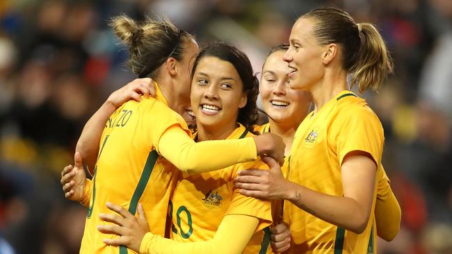 The Matildas celebrate. (Photo by Tony Feder/Getty Images)