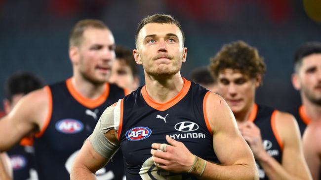 Patrick Cripps trudges off after the loss. Picture: Quinn Rooney/Getty Images