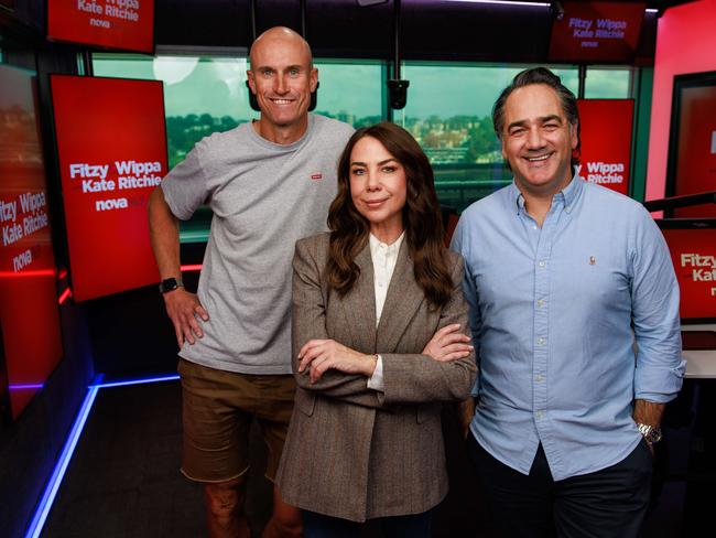 Nova breakfast Ryan 'Fitzy' Fitzgerald, Kate Ritchie and Michael 'Wippa' Wipfli, at Nova radio, Pyrmont. Picture: Justin Lloyd.