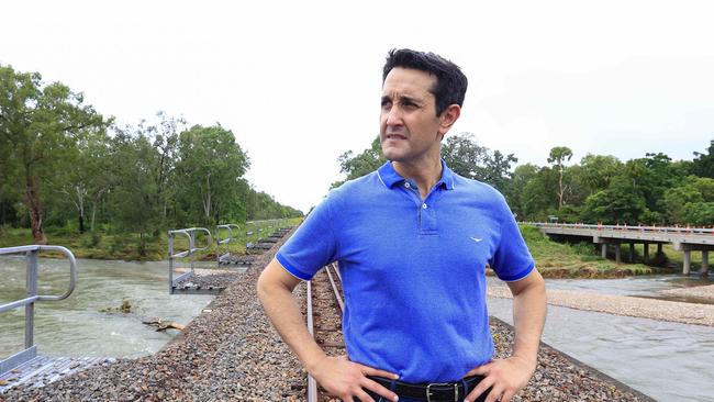 TOWNSVILLE, AUSTRALIA. NewsWire Photos. FEBRUARY 5, 2025 Premier of Queensland David Crisafulli crosses the Ollera Creek which has been destroyed by flood water so he can make his way into Ingham. Picture: NewsWire/ Adam Head