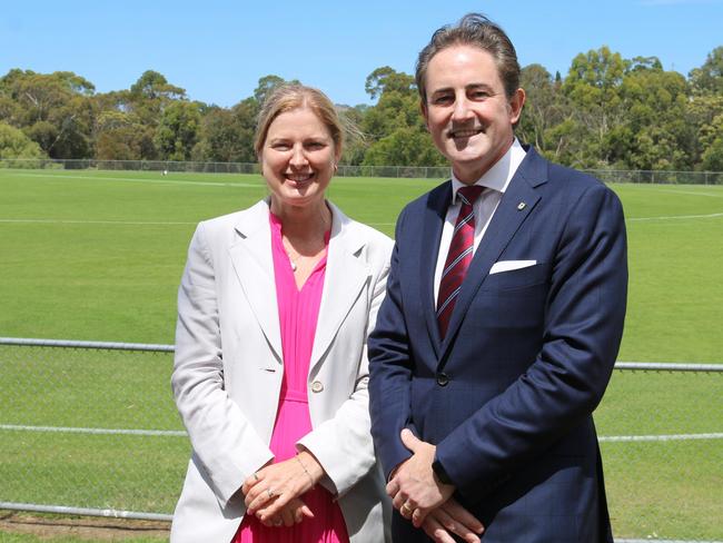 Federal Labor minister Julie Collins and Clarence City Council mayor Brendan Blomeley at Clarendon Vale Oval. Picture: Elise Kaine