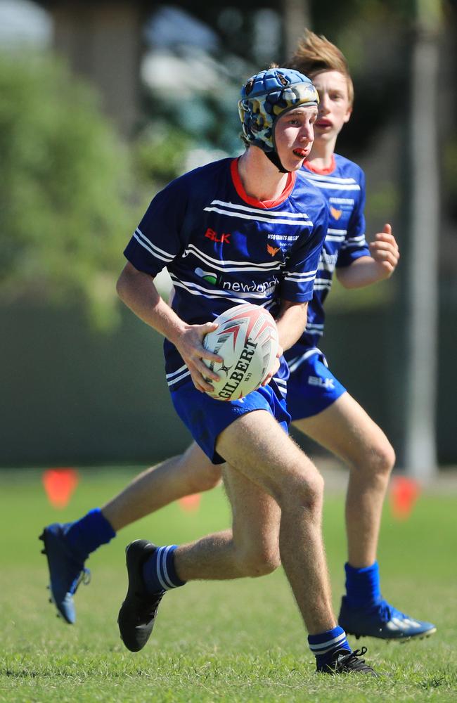 SURFERS PARADISE RUGBY, GOLD COAST , AUSTRALIA - April 10, 2021: Surfers Paradise Dolphins U14sv USQ Saints U14s - Day Two of King of the Country rugby tournament.Played at Surfers Paradise Eagles Rugby Ground at Southport. Picture: Scott Powick Newscorp