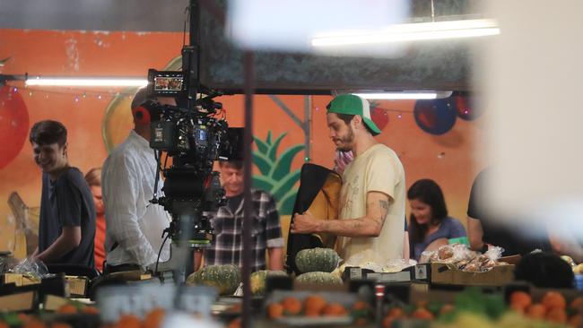 Hollywood actor and comedian Pete Davidson, on set of the movie Wizards, being filmed at Rusty's Markets in Cairns. Picture: Brendan Radke