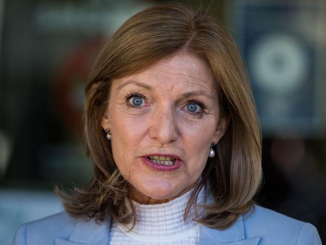 MELBOURNE, AUSTRALIA - OCTOBER 26: Fiona Patten of the Reason Party speaks to the media outside Parliament on October 26, 2021 in Melbourne, Australia. The Victorian government will today present a bill for new pandemic laws, to replace the current state of emergency powers when they expire on December 15.  (Photo by Darrian Traynor/Getty Images)