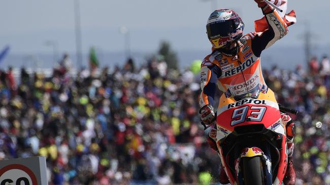 Repsol Honda Team's Marc Marquez celebrates his win.