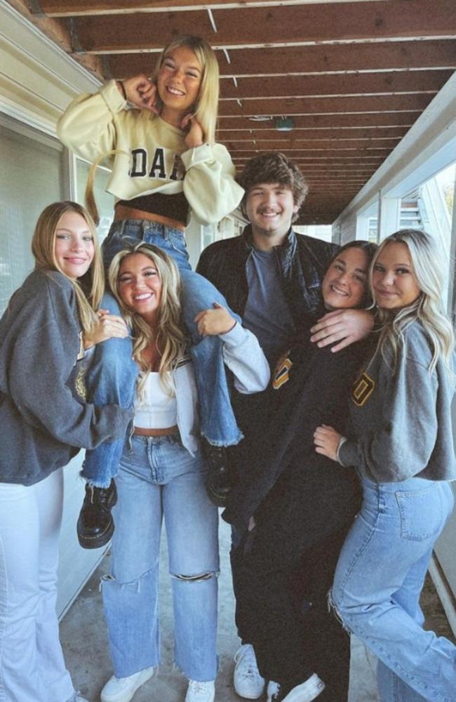 Housemates Dylan Mortensen, Kaylee Goncalves, Madison Mogen, Xana Kernodle and Bethany Funke, with Xana’s boyfriend Ethan Chapin. Picture: Instagram